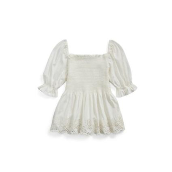 Ralph Lauren Big Girls Smocked Cotton Jersey Top White Size L - Picture 2 of 2
